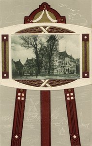 15713 Fantasiekaart met een klein formaat foto op een schildersezel met als voorstelling: Gezicht op Het Rond met ...